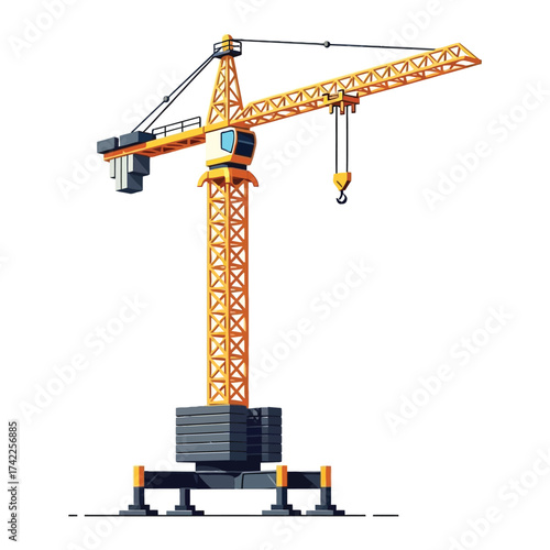 Cartoon Style Detailed Construction Crane Tower Machine Illustration Isolated