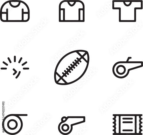 Sports equipment icons for game day and coaching