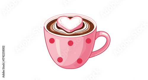 A delicious cup of hot chocolate topped with a sweet heart shaped marshmallow for a cozy treat.