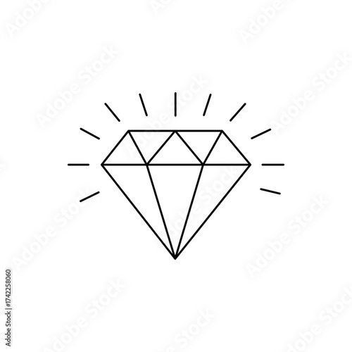 Vector art of a simple line art drawing of a sparkling diamond
