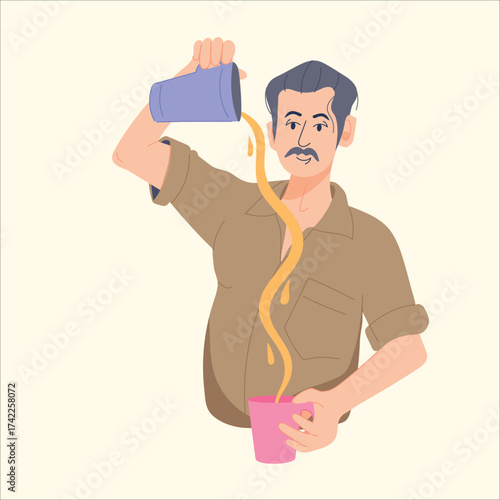 Man Pouring Tea Illustration on Light Background