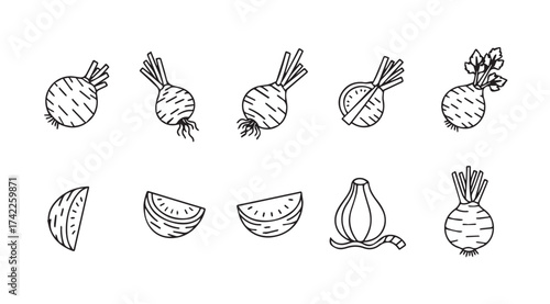 Hand drawn sketch collection of fresh root vegetables and produce in artistic outline style vector