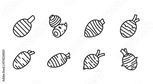 Set of hand drawn outline root vegetables collection featuring parsnip yam and potato illustrations vector