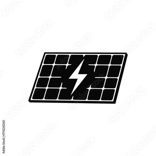 Solar panel icon with lightning bolt symbol of renewable energy, green technology, and sustainable power generation