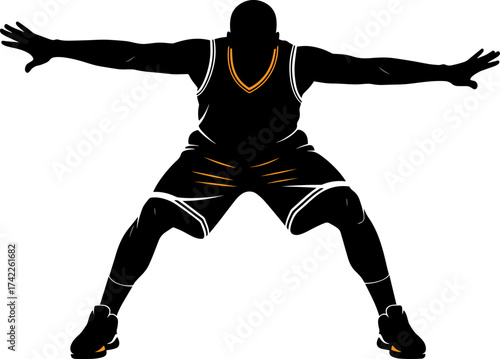 Dynamic silhouette of a basketball player in mid action with arms extended