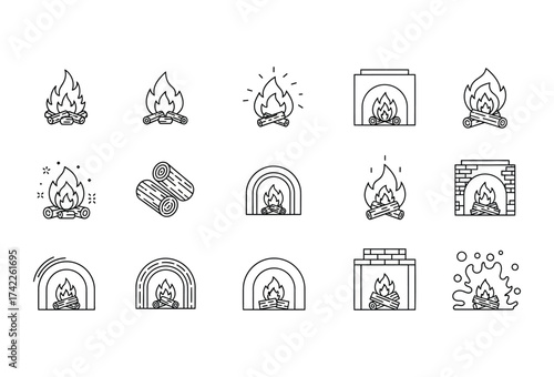 Vector illustration of vector art of collection of fireplace and flame icons