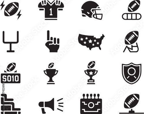 American football icons celebrate victory, team, and sport