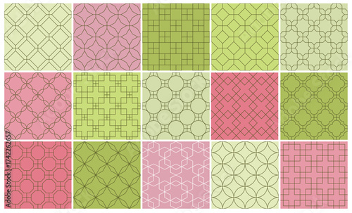 Collection of bright colorful seamless geometric ornamental vector patterns. Tile oriental elegant backgrounds. Stylish luxury symmetry vintage endless prints