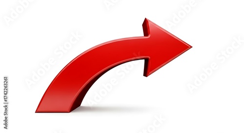 Red Curved Arrow Pointing Right on White Background