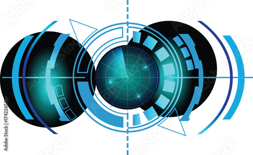 blue radar screen with alpha channel,  Motion graphic of colorful sonar radar screen searching for an object with digital line technology , Futuristic animation concept seamless loop 