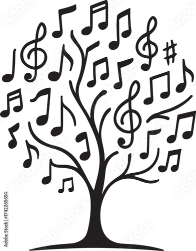 Tree of music notes symbolizing growth and harmony