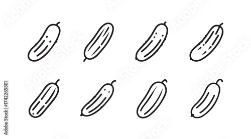 Hand drawn set of eight fresh green pickles delicious food ingredient sketches vector