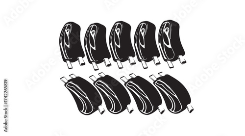 Ten glossy black plastic electrical plugs arranged in two rows on a white surface vector