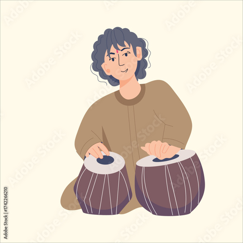 Traditional Indian Tabla Player Illustration