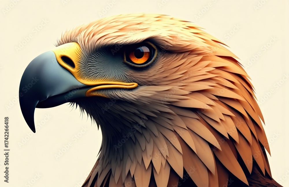 Naklejka premium Close-up of a detailed eagle head with sharp beak and intense eye expression