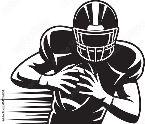 Dynamic football player charging forward with ball