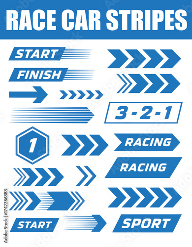 Racing Cars and Stripes Set: Checkered Flags, Finish Lines & Motocross Decals Vector Collection