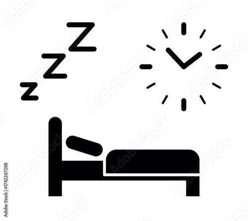 Sleep and circadian rhythm concept showing bed clock and Z symbols representing night rest healthy routine relaxation and recovery cycle promoting wellness energy balance and quality lifestyle habits