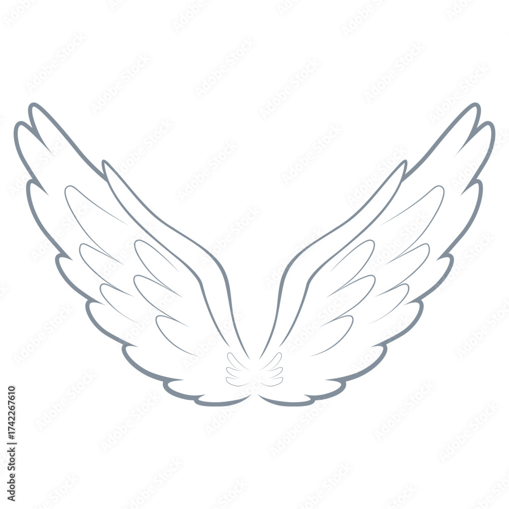 Obraz premium Clean cartoon vector illustration of white angel wings icon representing freedom, spirituality, and purity. Clip art for religion or tattoo designs