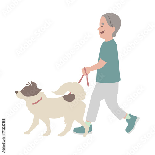 犬の散歩　男性　楽しい表情