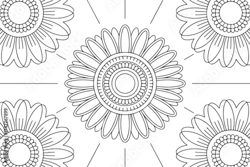 Layered Sunflower Bouquet Mandala – Intricate Botanical Coloring Page