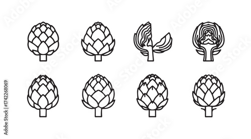 Artichoke icons set fresh healthy vegetable ingredient hand drawn style collection vector