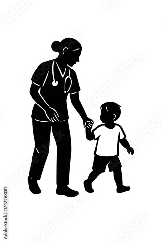 Nurse helping child walk