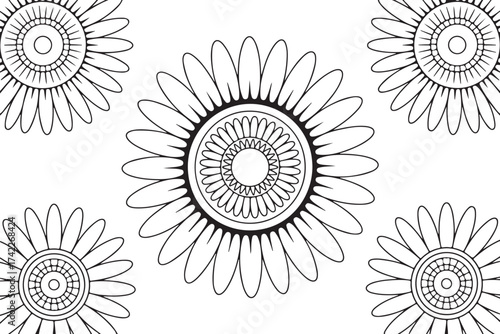 Layered Sunflower Bouquet Mandala – Intricate Botanical Coloring Page