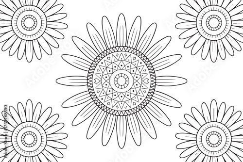 Layered Sunflower Bouquet Mandala – Intricate Botanical Coloring Page