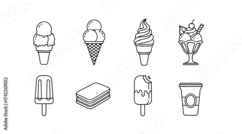 Hand-drawn collection of delicious ice cream treats and frozen desserts in various styles vector