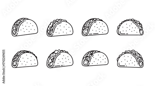 Hand drawn tacos collection set mexican food fast food cuisine delicious ingredients sketch style vector
