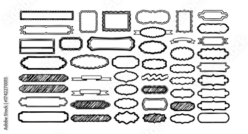 Vector collection of hand drawn doodle frames and labels in various shapes and sizes