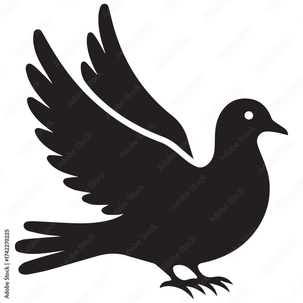 Fototapeta premium Black silhouette of a dove in flight silhouette