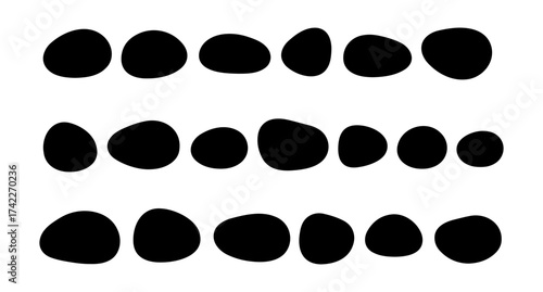 Vector three rows of black abstract shapes with varying sizes and orientations seen
