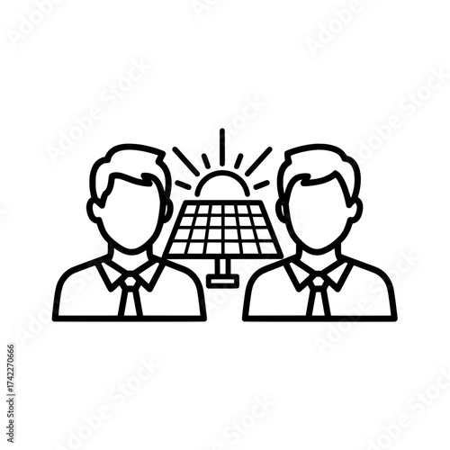 Two businessmen discussing solar energy and sustainable power generation.