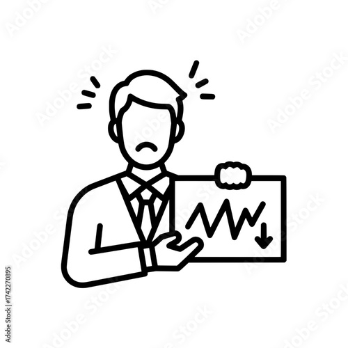 Businessman showing a declining graph financial crisis concept.