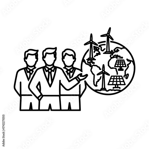 Team of professionals presenting renewable energy sources for sustainability.