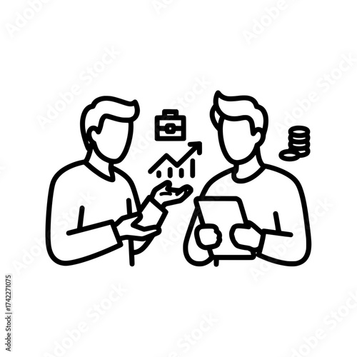 Business meeting discussing financial growth and investment strategies.