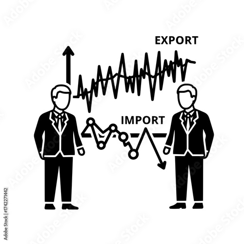 Businessmen with Export and Import Graphs Representing Economic Trends.