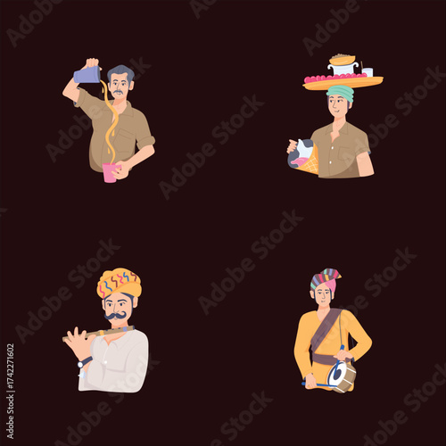 Indian Folk Culture and Occupations Illustration Set