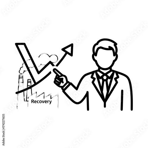 Business recovery concept with businessman pointing at graph.
