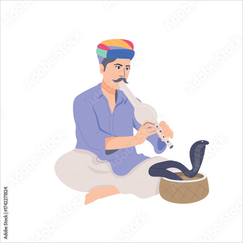 Traditional Indian Snake Charmer Illustration