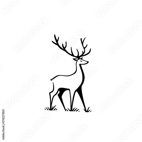 Fallow deer. Fallow deer simple black and white line art vector logo