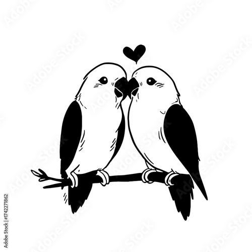 Lovebird. Lovebird simple black and white line art vector logo