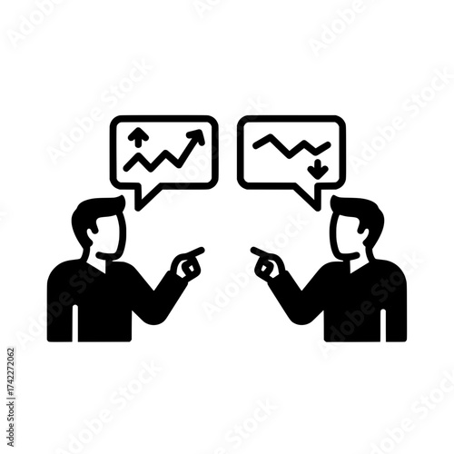 Two people discussing business and pointing at each other with speech bubbles.