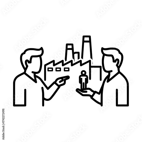 Two men discussing the factory and the employee.