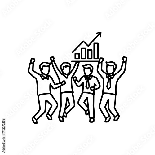 Successful Team Celebrating Business Growth and Achievement with Graph.