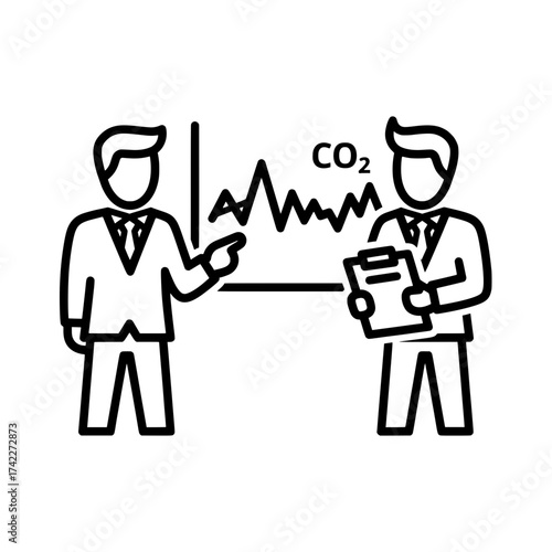Business professionals discussing carbon dioxide emissions and environmental impact analysis.