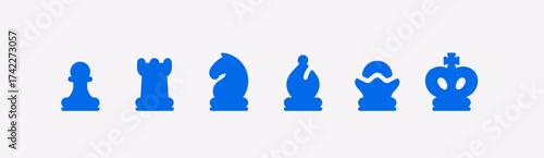 Chess pieces set for mobile application. Vector illustration of chess icons top view for chessboard display. Flat design symbols of king, queen, rook, bishop, knight, and pawn for digital interface.