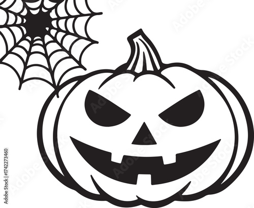 Halloween pumpkin with spiderweb and transparent background